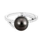 Elegant Black Pearl Solitaire Ring with Diamond Side Stones Tahitian pearl-AAAA Quality - Arisha Jewels