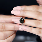 Elegant Black Pearl Solitaire Ring with Diamond Side Stones Tahitian pearl-AAAA Quality - Arisha Jewels