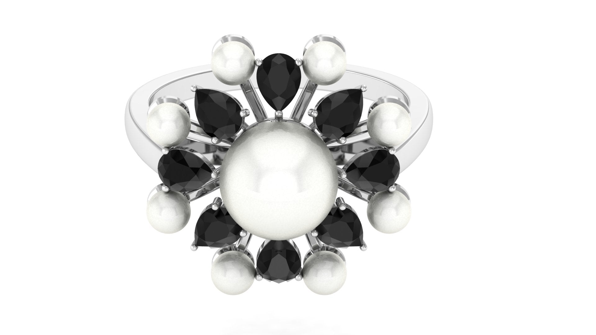 White Cultured Pearl Cocktail Ring with Black Onyx Freshwater Pearl-AAAA Quality - Arisha Jewels