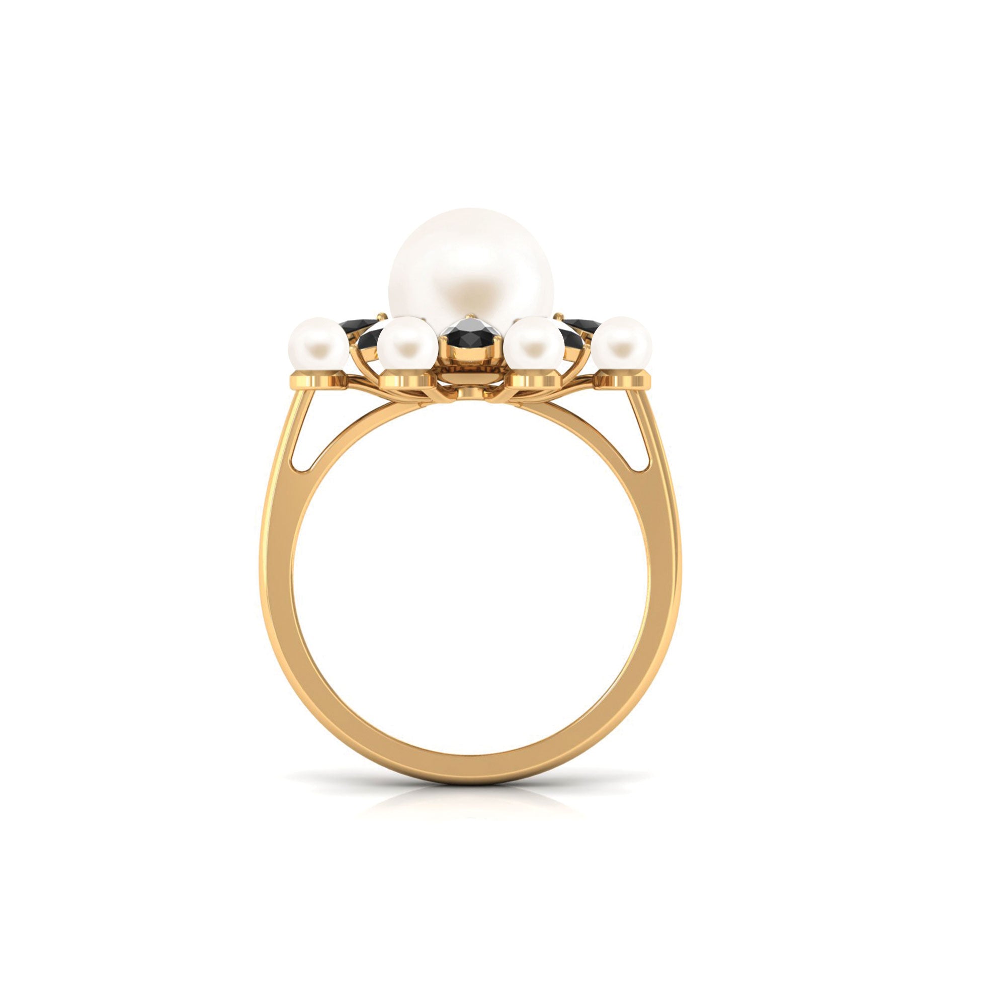 White Cultured Pearl Cocktail Ring with Black Onyx Freshwater Pearl-AAAA Quality - Arisha Jewels