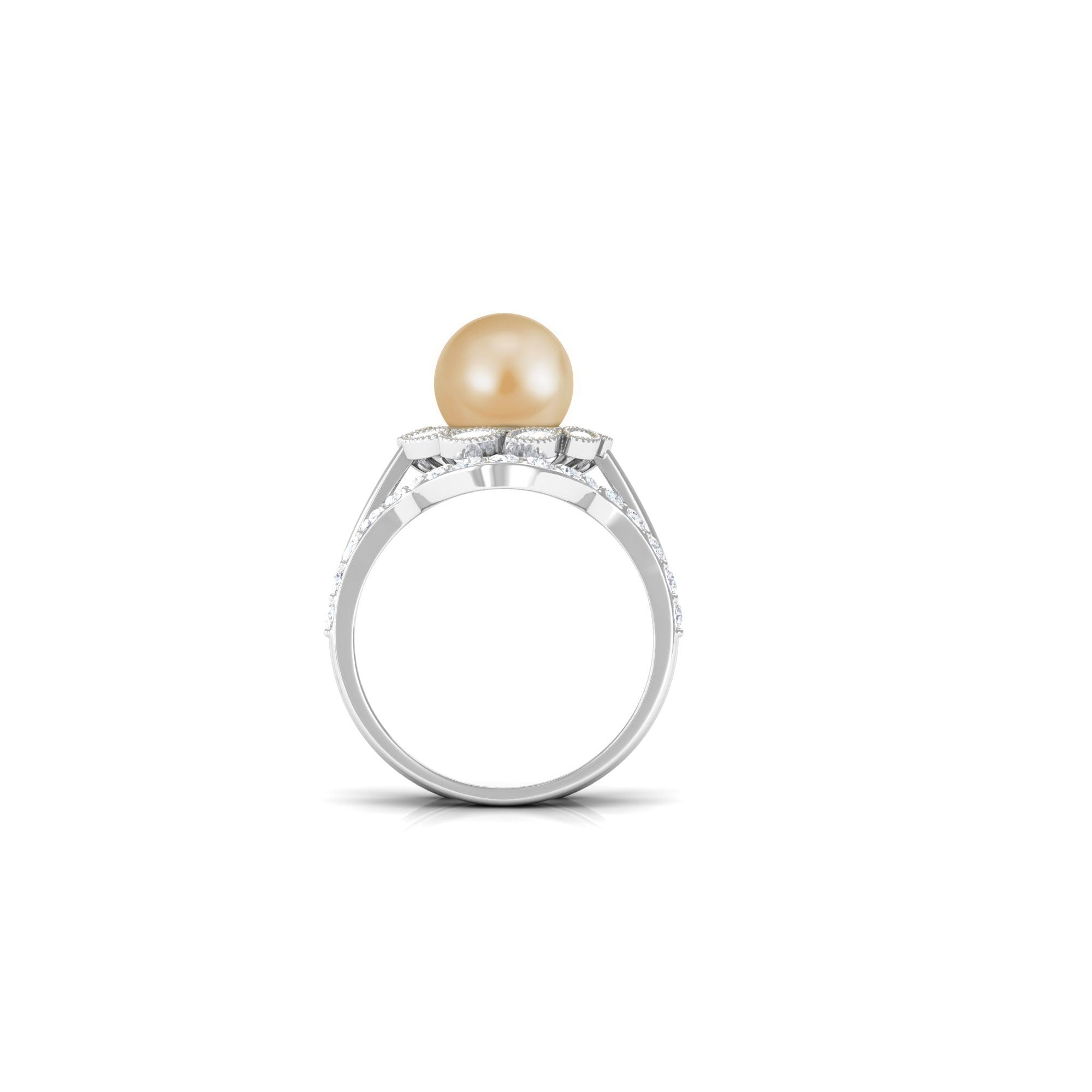 Golden Pearl Floral Bridal Ring Set with Diamond South Sea Pearl-AAAA Quality - Arisha Jewels