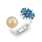 Nature Inspired South Sea Pearl Cuff Ring with Blue Topaz Flower South Sea Pearl-AAAA Quality - Arisha Jewels