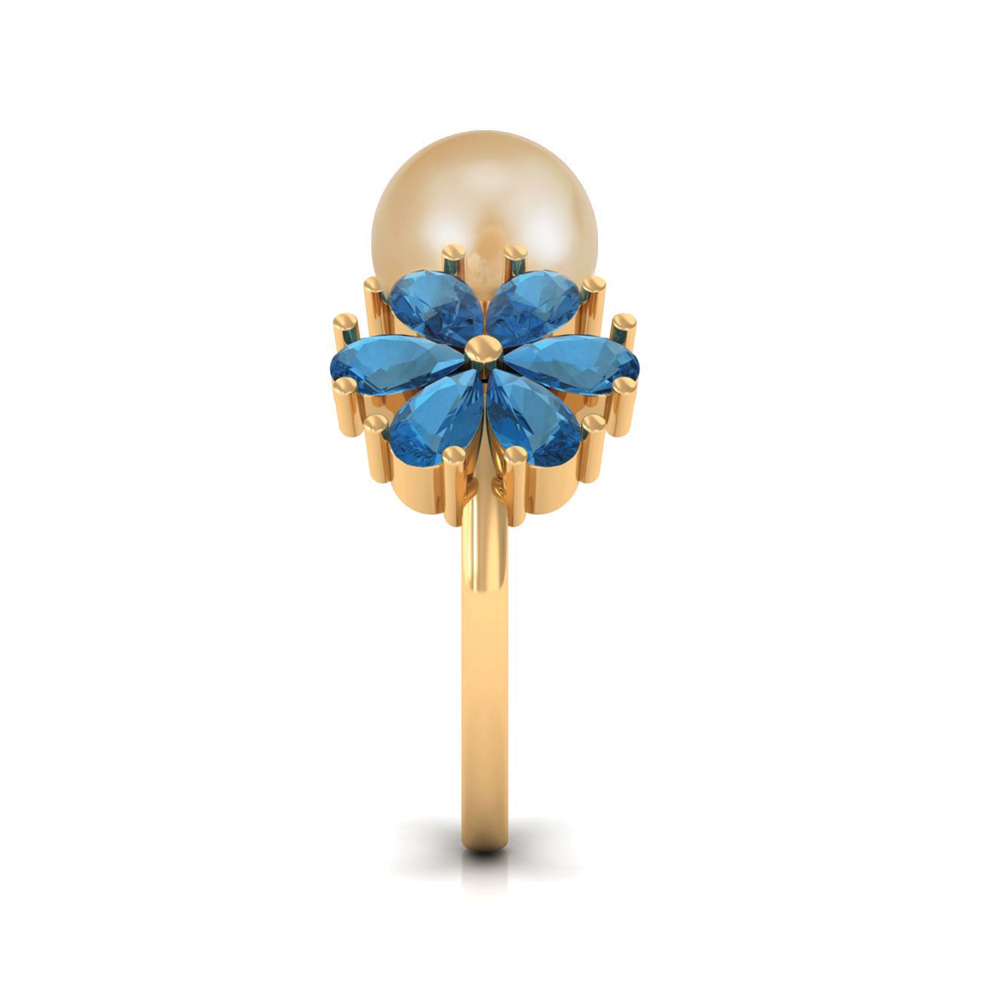 Nature Inspired South Sea Pearl Cuff Ring with Blue Topaz Flower South Sea Pearl-AAAA Quality - Arisha Jewels