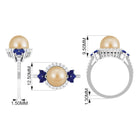 Golden Pearl Cocktail Halo Ring with Sapphire and Diamond South Sea Pearl-AAA Quality - Arisha Jewels