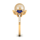 Golden Pearl Cocktail Halo Ring with Sapphire and Diamond South Sea Pearl-AAA Quality - Arisha Jewels