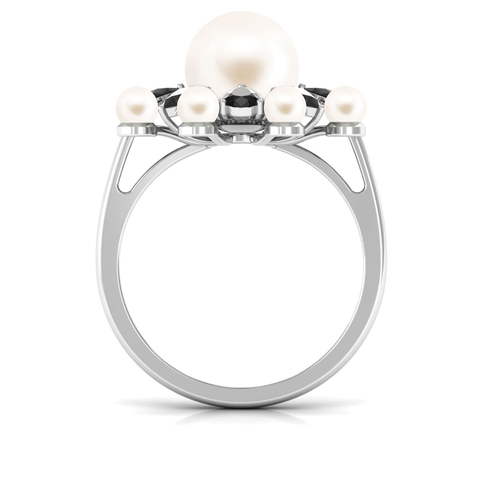 White Cultured Pearl Cocktail Ring with Black Onyx Freshwater Pearl-AAA Quality - Arisha Jewels