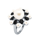 White Cultured Pearl Cocktail Ring with Black Onyx Freshwater Pearl-AAA Quality - Arisha Jewels