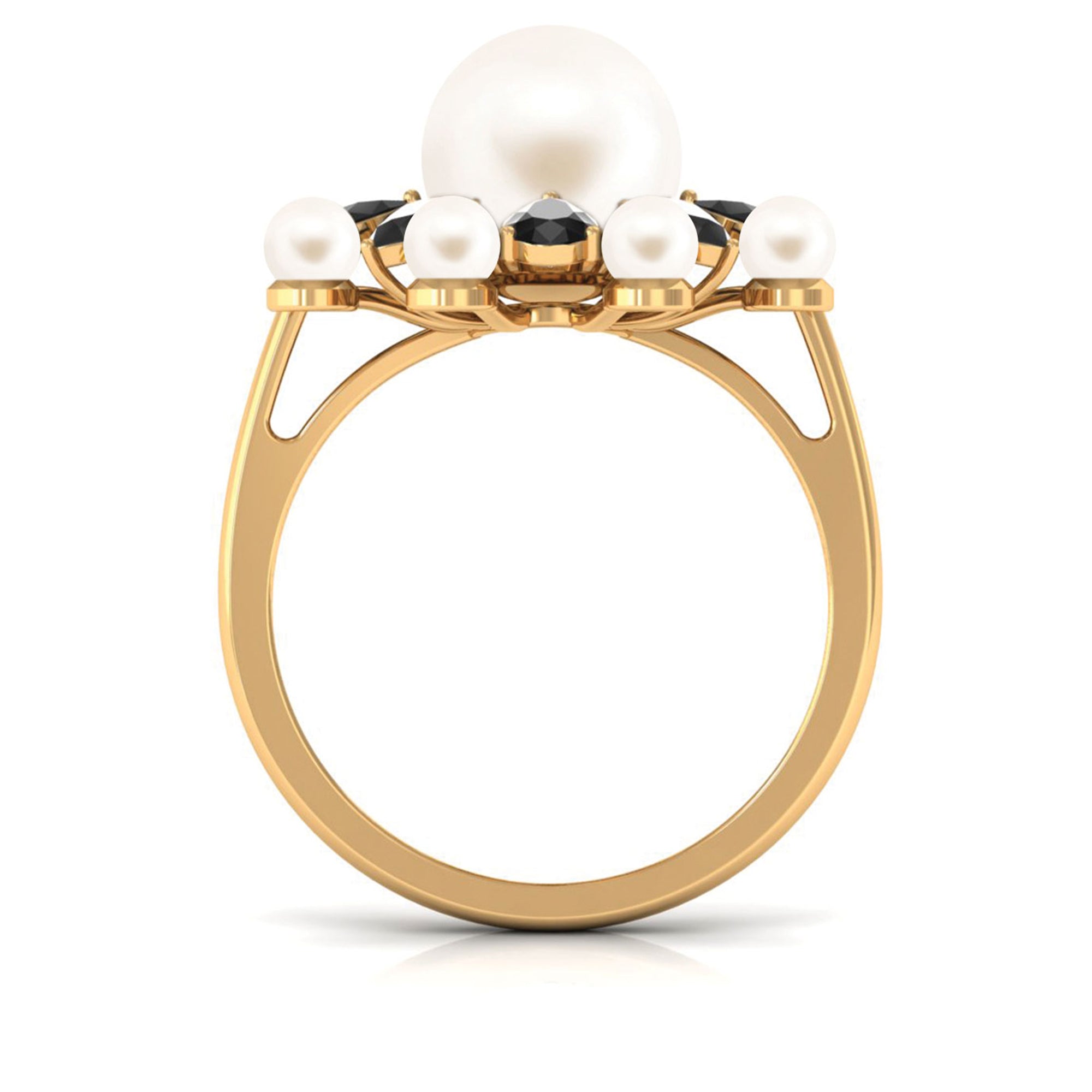 White Cultured Pearl Cocktail Ring with Black Onyx Freshwater Pearl-AAA Quality - Arisha Jewels