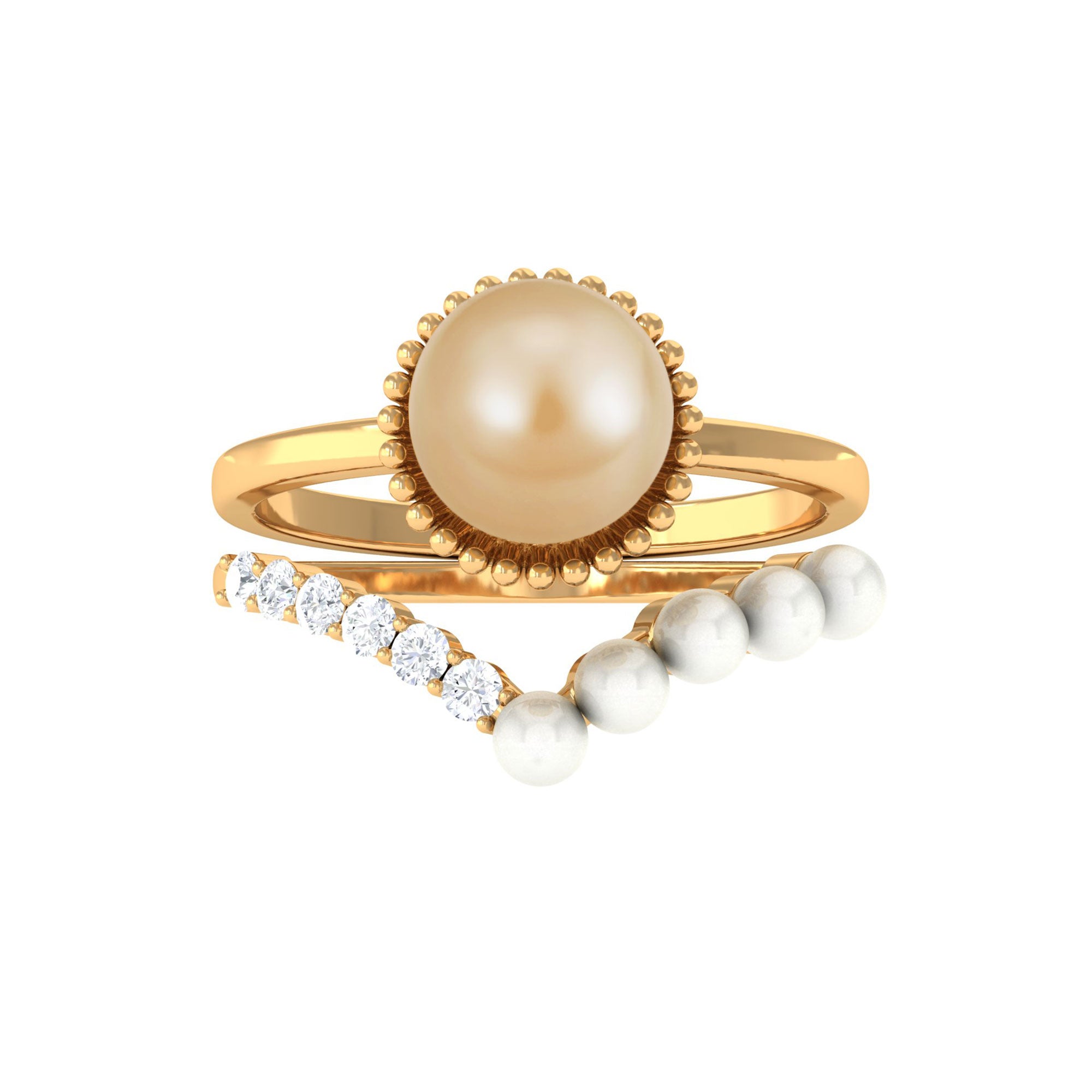 Elegant Pearl Bridal Ring Set of 2 with Diamond South Sea Pearl-AAA Quality - Arisha Jewels