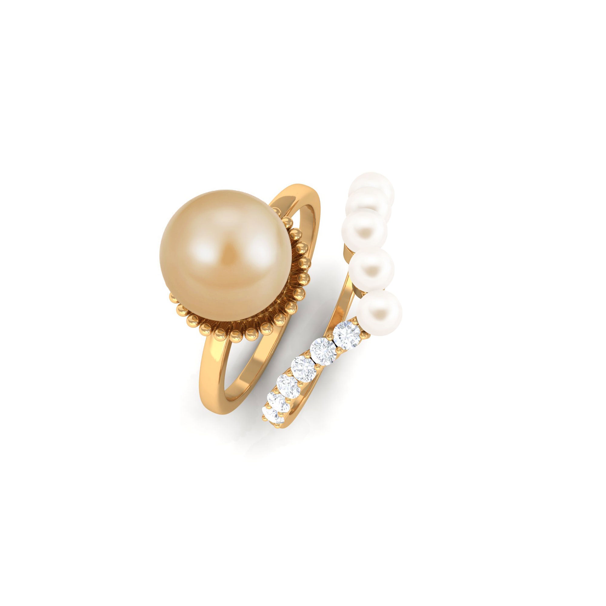 Elegant Pearl Bridal Ring Set of 2 with Diamond South Sea Pearl-AAA Quality - Arisha Jewels