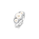 Classic Freshwater Pearl 3 Stone Engagement Ring with Diamond Freshwater Pearl-AAA Quality - Arisha Jewels